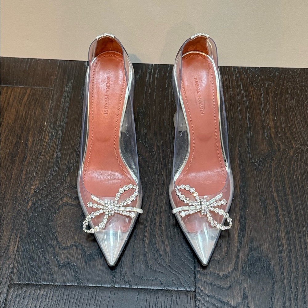 Amina Muaddi Transparent Pink Women's Shoes with Silver Accents